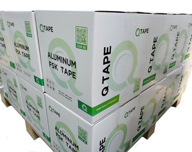 Q Tape Aluminum FSK tape size 3"x 40 yard-لاصق المينيوم بخيط موديل كيو تيب مقاس 3 انش طول 40 يارد Q Tape Aluminum FSK tape size 3"x 40 yard-لاصق المينيوم بخيط موديل كيو تيب مقاس 3 انش طول 40 يارد - Image 1